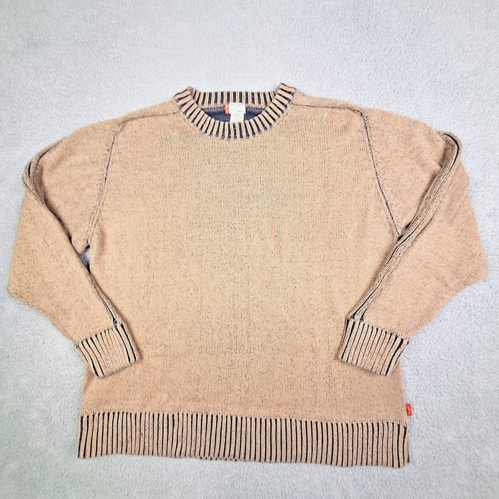Levis Sweater Mens XL Tan Navy Blue Cotton Marled Cotton Crewneck Pullover